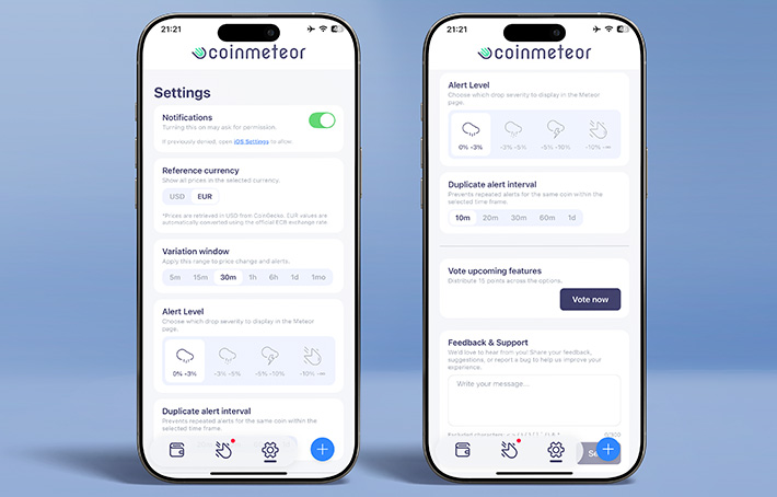 Coin Meteor - Settings and Voting
